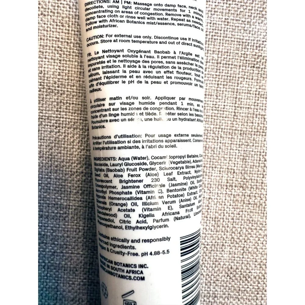 African Botanics Baobab Clay Oxygenating Cleanser 100ml Ultra Gentle Vegan - Picture 3 of 9